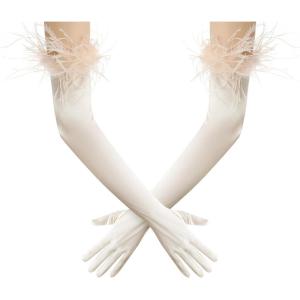 imageBABEYOND Long Satin Opera Gloves  Pageant Feather Gloves 1920s Stretchy Elbow Gloves for Halloween Costume Evening PartyChampagne