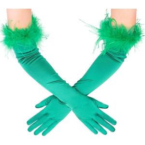 imageBABEYOND Long Satin Opera Gloves  Pageant Feather Gloves 1920s Stretchy Elbow Gloves for Halloween Costume Evening PartyDark Green