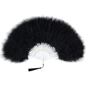 imageBABEYOND Marabou Feather Fan 20s Vintage Folding Fan Flapper Hand Fan for Costume Dancing Show Tea Party Wedding Decoration PinkPink RibBlack