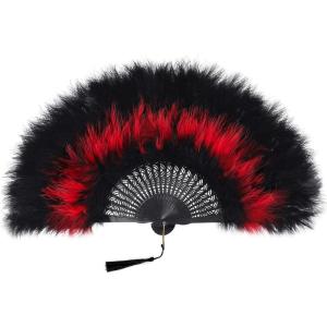 imageBABEYOND Marabou Feather Fan 20s Vintage Folding Fan Flapper Hand Fan for Costume Dancing Show Tea Party Wedding Decoration PinkPink RibBlackRedBlack Rib