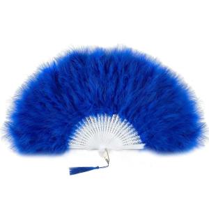 imageBABEYOND Marabou Feather Fan 20s Vintage Folding Fan Flapper Hand Fan for Costume Dancing Show Tea Party Wedding Decoration PinkPink RibBlue