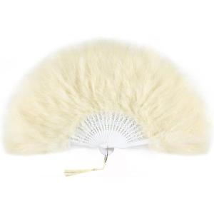 imageBABEYOND Marabou Feather Fan 20s Vintage Folding Fan Flapper Hand Fan for Costume Dancing Show Tea Party Wedding Decoration PinkPink RibChampagne