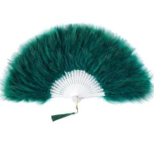 imageBABEYOND Marabou Feather Fan 20s Vintage Folding Fan Flapper Hand Fan for Costume Dancing Show Tea Party Wedding Decoration PinkPink RibDark Green