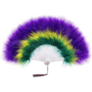 imageBABEYOND Marabou Feather Fan 20s Vintage Folding Fan Flapper Hand Fan for Costume Dancing Show Tea Party Wedding Decoration PinkPink RibDark Purple