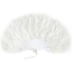 imageBABEYOND Marabou Feather Fan 20s Vintage Folding Fan Flapper Hand Fan for Costume Dancing Show Tea Party Wedding Decoration PinkPink RibOff White