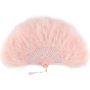 imageBABEYOND Marabou Feather Fan 20s Vintage Folding Fan Flapper Hand Fan for Costume Dancing Show Tea Party Wedding Decoration PinkPink RibPinkpink Rib