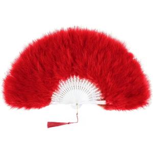 imageBABEYOND Marabou Feather Fan 20s Vintage Folding Fan Flapper Hand Fan for Costume Dancing Show Tea Party Wedding Decoration PinkPink RibRed