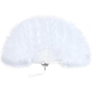 imageBABEYOND Marabou Feather Fan 20s Vintage Folding Fan Flapper Hand Fan for Costume Dancing Show Tea Party Wedding Decoration PinkPink RibWhite