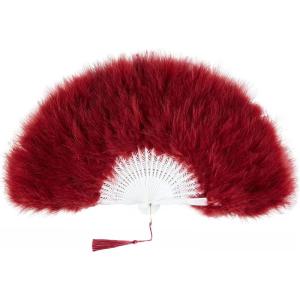 imageBABEYOND Marabou Feather Fan 20s Vintage Folding Fan Flapper Hand Fan for Costume Dancing Show Tea Party Wedding Decoration PinkPink RibWine Red
