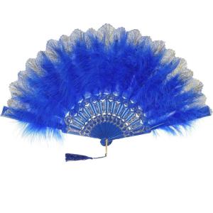 imageBABEYOND Marabou Feather Fan 20s Vintage Folding Fan Flapper Hand Fan for Costume DancingDark Blue