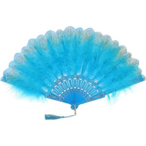 imageBABEYOND Marabou Feather Fan 20s Vintage Folding Fan Flapper Hand Fan for Costume DancingLight Blue
