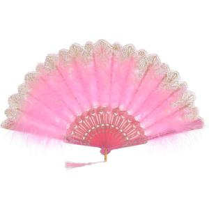 imageBABEYOND Marabou Feather Fan 20s Vintage Folding Fan Flapper Hand Fan for Costume DancingPink