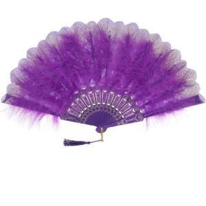 imageBABEYOND Marabou Feather Fan 20s Vintage Folding Fan Flapper Hand Fan for Costume DancingPurple