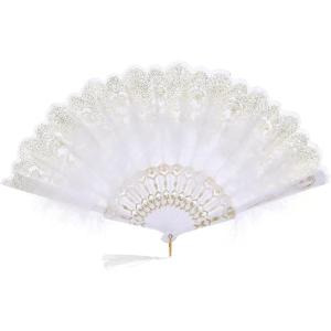 imageBABEYOND Marabou Feather Fan 20s Vintage Folding Fan Flapper Hand Fan for Costume DancingWhite