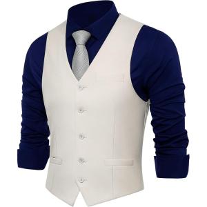 imageBABEYOND Mens Formal Suit Vest Slim Fit Waistcoat Business Vest for Suit TuxedoBeige