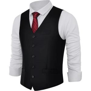 imageBABEYOND Mens Formal Suit Vest Slim Fit Waistcoat Business Vest for Suit TuxedoBlack