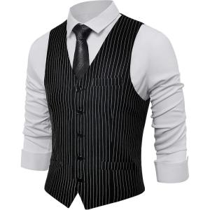 imageBABEYOND Mens Formal Suit Vest Slim Fit Waistcoat Business Vest for Suit TuxedoBlack Stripe