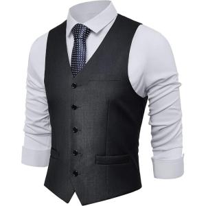 imageBABEYOND Mens Formal Suit Vest Slim Fit Waistcoat Business Vest for Suit TuxedoDark Gray