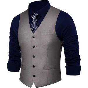 imageBABEYOND Mens Formal Suit Vest Slim Fit Waistcoat Business Vest for Suit TuxedoGray