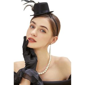 imageBABEYOND Mini Top Hat Fascinator Headband Feather Top Hat for Derby Tea PartyBlack