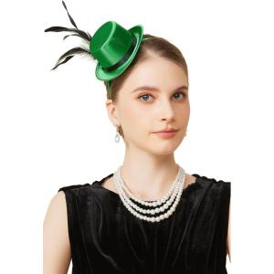 imageBABEYOND Mini Top Hat Fascinator Headband Feather Top Hat for Derby Tea PartyGreen