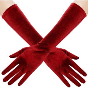 imageBABEYOND Opera Party Velvet Gloves  Short Tea Party Gloves 1920s Flapper Costume Accessories for WomenRed