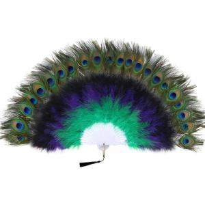 imageBABEYOND Peacock Marabou Feather Fan  Roaring 20s Vintage Style Flapper Accessories for Costume Halloween Tea PartyGreen  PurpleWhite Rib