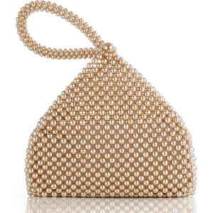 imageBABEYOND Pearl Clutch Purse Evening Bags for Women Elegant Triangle Purse for Wedding Bride Party PromPearlchampagne