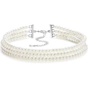 imageBABEYOND Round Imitation Pearl Choker Necklace Multi Strands Choker 20s Flapper Necklace Accessories for Gatsby Themed Party3layer