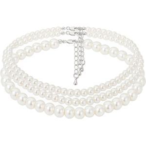imageBABEYOND Round Imitation Pearl Choker Necklace Multi Strands Choker 20s Flapper Necklace Accessories for Gatsby Themed Party3layer2