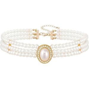 imageBABEYOND Round Imitation Pearl Choker Necklace Multi Strands Choker 20s Flapper Necklace Accessories for Gatsby Themed Party3layer4