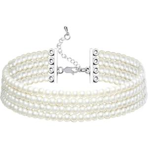 imageBABEYOND Round Imitation Pearl Choker Necklace Multi Strands Choker 20s Flapper Necklace Accessories for Gatsby Themed Party4layer