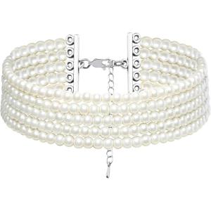 imageBABEYOND Round Imitation Pearl Choker Necklace Multi Strands Choker 20s Flapper Necklace Accessories for Gatsby Themed Party5layer