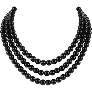 imageBABEYOND Round Imitation Pearl Necklace Vintage Multi Strands Necklace 20s Flapper Necklace for PartyPearl10mmBlack