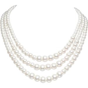 imageBABEYOND Round Imitation Pearl Necklace Vintage Multi Strands Necklace 20s Flapper Necklace for PartyPearl6810mm