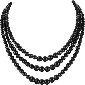 imageBABEYOND Round Imitation Pearl Necklace Vintage Multi Strands Necklace 20s Flapper Necklace for PartyPearl6810mmBlack