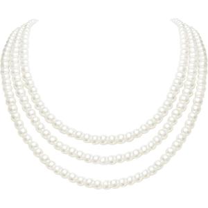 imageBABEYOND Round Imitation Pearl Necklace Vintage Multi Strands Necklace 20s Flapper Necklace for PartyPearl6mm