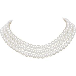 imageBABEYOND Round Imitation Pearl Necklace Vintage Multi Strands Necklace 20s Flapper Necklace for PartyPearl8mm