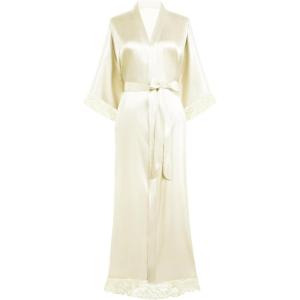 imageBABEYOND Satin Kimono Robe Silky Long Bridesmaid Wedding Lightweight Bath Robe with Lace TrimBeige