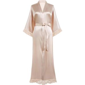 imageBABEYOND Satin Kimono Robe Silky Long Bridesmaid Wedding Lightweight Bath Robe with Lace TrimChampagne