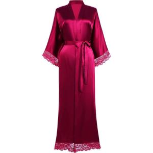 imageBABEYOND Satin Kimono Robe Silky Long Bridesmaid Wedding Lightweight Bath Robe with Lace TrimWinered