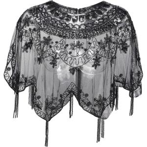 imageBABEYOND Sequin Beaded Evening Cape 1920s Fringed Shawl Wraps Wedding Bridal Shawl ScarfBlack2