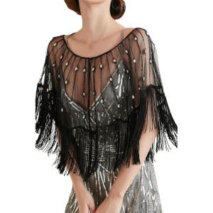imageBABEYOND Sequin Beaded Shawl Wrap 1920s Evening Cape Shawl Gatsby for Evening Dresses Wedding PartyBlack