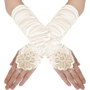 imageBABEYOND Short Opera Party 20s Fingerless Satin Gloves Tea Party Stretchy Adult Size Elbow LengthIvory