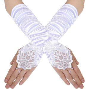 imageBABEYOND Short Opera Party 20s Fingerless Satin Gloves Tea Party Stretchy Adult Size Elbow LengthWhite