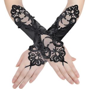 imageBABEYOND Short Opera Party 20s Satin Gloves Stretchy Adult Size Tea Party Wedding Lace Gloves 118 quotBlack