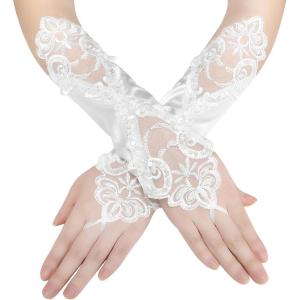 imageBABEYOND Short Opera Party 20s Satin Gloves Stretchy Adult Size Tea Party Wedding Lace Gloves 118 quotIvory