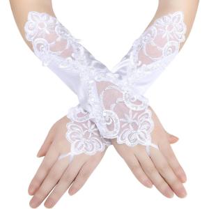 imageBABEYOND Short Opera Party 20s Satin Gloves Stretchy Adult Size Tea Party Wedding Lace Gloves 118 quotWhite
