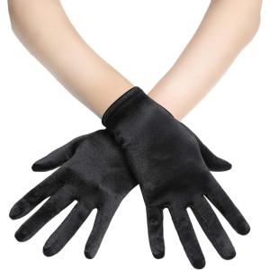 imageBABEYOND Short Satin Gloves for Women  Silk Opera Wedding Bridal Gloves Tea Party Banquet Costume 1920s Flapper AccessoriesBlack