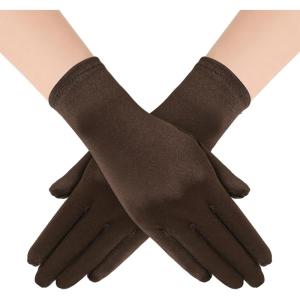 imageBABEYOND Short Satin Gloves for Women  Silk Opera Wedding Bridal Gloves Tea Party Banquet Costume 1920s Flapper AccessoriesBrown